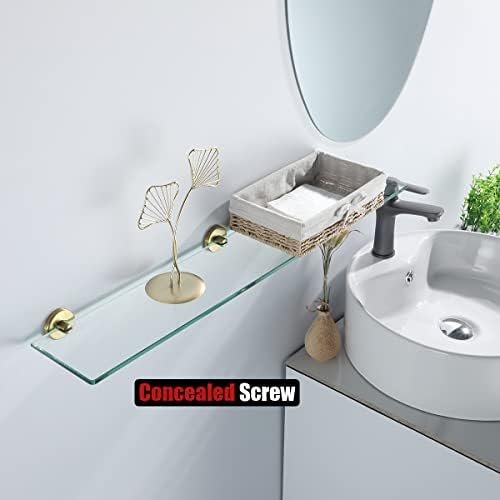 JQK Bathroom Glass Shelf Gold, Tempered Glass Shower Storage 30 by 5 inches, 304 Stainless Steel Brushed Gold Wall Mount, TGS101L30-BG