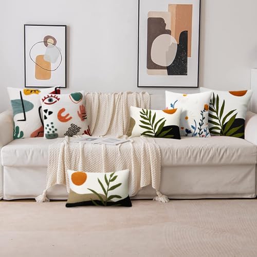 Merrycolor Boho Abstract Pillow Covers Colorful Woman Face Line Cute Pillow Cases Mid Century Aesthetic Modern Boho Pillows Decorative Throw Pillows for Bed Couch Living Room,1PC 18×18 inch