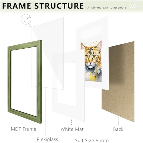 Picrit 12x16 Picture Frame Set of 12, Gallery Wall Frames, Green Wood