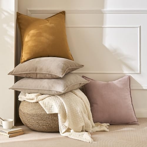 MIULEE Pack of 2 Mustard Yellow Euro Shams Chenille Pillow Covers 26x26