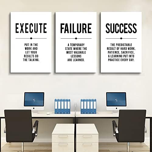 Framed Canvas Wall Art Success Quote, Office Wall Art, Black Large Poster, Positive Motivational Set of 3 Prints, Execute Failure Definition, Inspirational Print (D-3pcs,20x30inchx3pcs)
