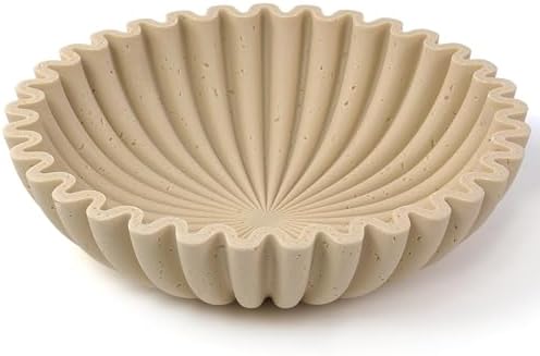YMXYJM Large Decorative Bowl, Modern Handicraft Bowls for Home Decor, Decorative Fruit Bowl for Kitchen Counter, Ruffle Decor, Stylish Key Bowl for Entry Table, Artificial Travertine Beige
