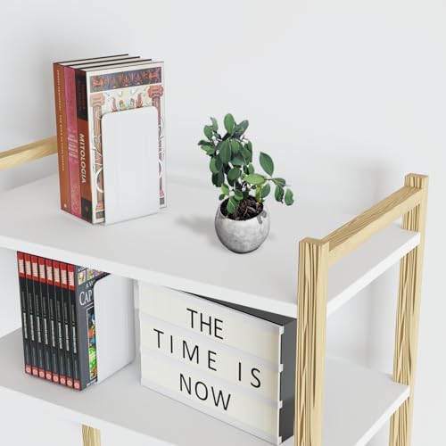 Acrimet Plastic Bookends for Bookcases, Shelves and Desktop, Plastic Book Holders (White Color) (1 Pair)
