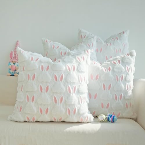 JOJUSIS Decorative Pillow Covers Pack of 4 Throw Pillowcases Faux Fur Couch Cushion Easter Rabbit 20" x 20"