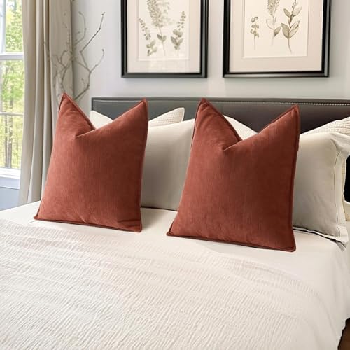 MIULEE Pack of 2 Fall Rust Euro Shams Chenille Pillow Covers 22x22 Inch