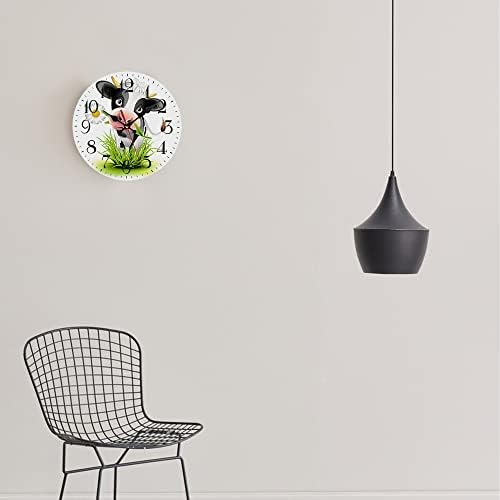 LOKMU Silent Non Ticking Clock 10 Inch, Round Wall Clock,Decorative for Living Room, Kitchen, Home,Bathroom, Bedroom, Office or School, Cute Cow in Green Grass