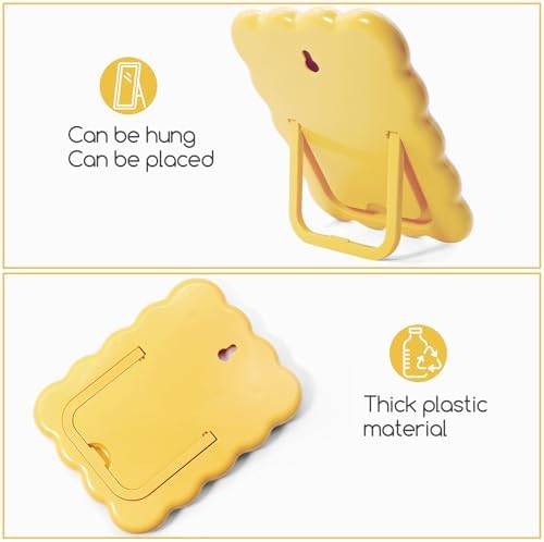 Philbinden Cute Wave-Shaped Desk Vanity Makeup Mirror, Portable Folding Travel Make Up Mirror for Standing/Hanging, Home Decorations Mirror for Women Girls (1, Yellow)