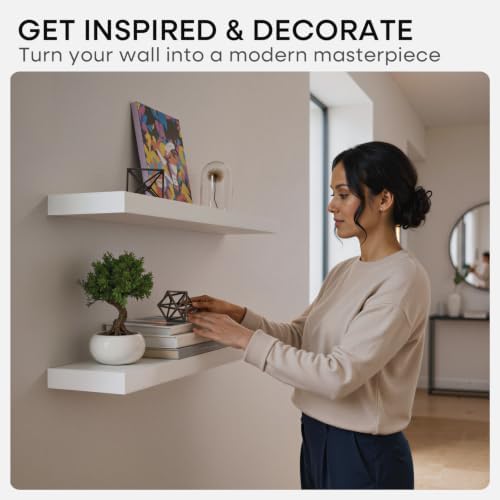 Homeforia 20 Inch Floating Shelves, High-End Solid Pine Wood, Set of 3