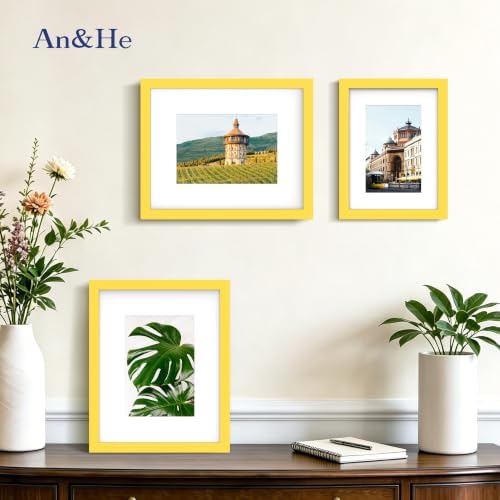 An&He 6x8 Picture Frame with Mat, Yellow Photo Frame for Wall & Tabletop Display, Holds 5.5x7.5 or 3.5x5.5 Photos, Gallery Wall Frame for Home Décor