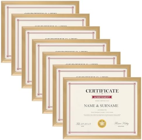Giftgarden 8.5x11 Picture Frame Gold Set of 7, Multi Golden 8.5 x 11 Frames for Award Certificate Document Diploma, Wall or Tabletop Display