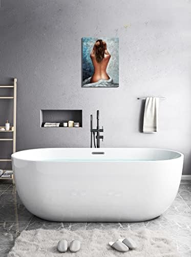 Bathroom Wall Art Abstract Woman Back View Black White Blue Framed Wall Art Girls Room Decor Modern Artwork Gift for Woman