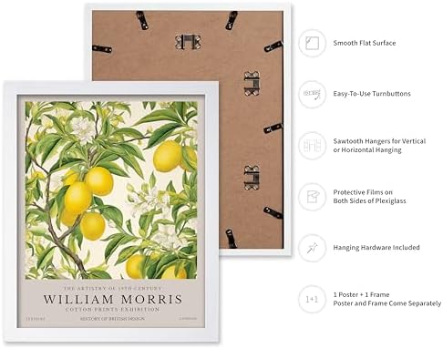 Poster Master William Morris Poster - Lemon Tree Print - Botanical Art - Fruit Art - Exhibition Piece - Lemon Illustration - Floral Design - Aesthetic Print - Colorful Kitchen Wall Decor - 11x14 White Framed