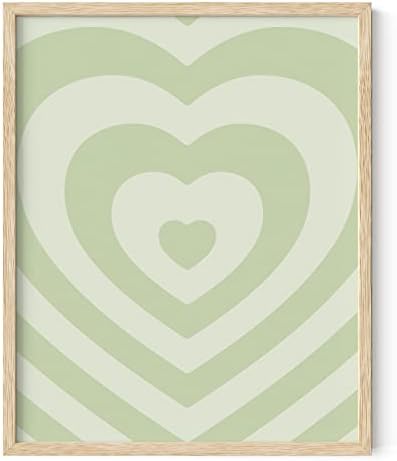 HAUS AND HUES Sage Green Wall Decor – Teen Wall Art Hearts Sage Green Room Decor Aesthetic Cute Posters Aesthetic Heart Wall Art Poster Dark Green Wall Decor (16” x 20” Beige Frame)