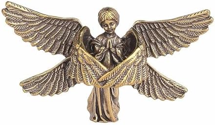 Copper Praying Baby Angel Figurine Statue Cute Memorial Six Wings Cherubs Sculpture Portable Mini Size Home Decorations Office Desk Decor Ornament Gift for Lover Kids Boy Girl Friends