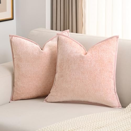 FUTEI Pack of 2 Chenille Soft Throw Pillow Covers 24x24 Inch, Pink