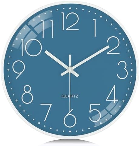 Lafocuse 12 inch Modern Analog Cerulean Blue Wall Clock Battery Operated