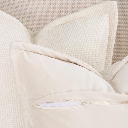 MADIZZ Decorative Chenille Velvet Throw Pillow Covers Set of 2 Soft Boho Textured Neutral Couch Throw Pillow for Bed Modern Farmhouse Home Decor for Sofa Livingroom Cream 20x20 Inch