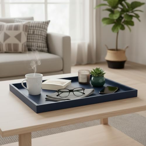 40 * 20 Inch Rectangular Ottoman Tray | Textured PU Leather, Waterproof & Heat-Resistant Storage for Coffee/Dining Tables, Sofa, Bed, Entertainment & Party (Navy Blue, 40 * 20in)