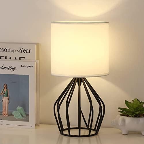 HAITRAL Modern Bedside Table Lamp - Minimalist Small Lampblack/White