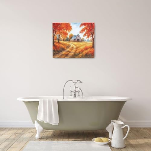 Fall Barn Decor Wall Art Autumn Harvest Pictures Fall Farmhouse Canvas Prints Painting Country Artwork Decoration for Bathroom Bedroom Living Room Framed Gifts 20"x24"