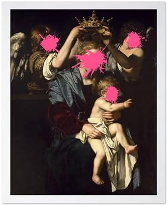 Poster Master Virgin and Child with Angels Print - Baroque Painting Poster - Altered & Pop Art - Trendy Gift for Men & Women - Wall Decor for Bedroom or Living Room - 16x20 White Framed