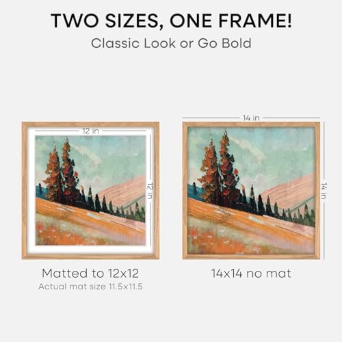 Homeforia 14x14 Natural Oak Picture Frame, High-End Wood, 12x12 Mat, Glass