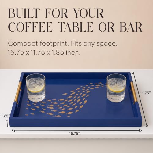 Serving Tray with Gold Fish Design, Navy by Death Decor