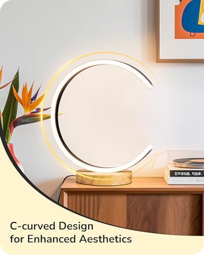 EDISHINE LED Table Lamps for Living Room, C-Shaped Modern Bedside Lamp