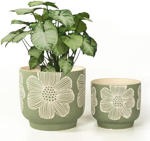 Ceramic Plant Pots, 8+6 Inch, 2 Pcs Indoor Planters with Drainage Holes