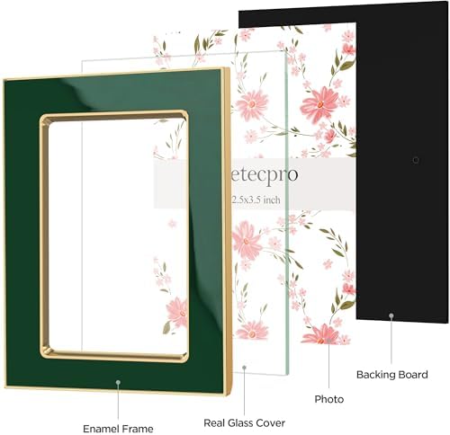 eletecpro 2.5x3.5 Enamel Picture Frame with Real Glass Cover, Green, 2-Pack