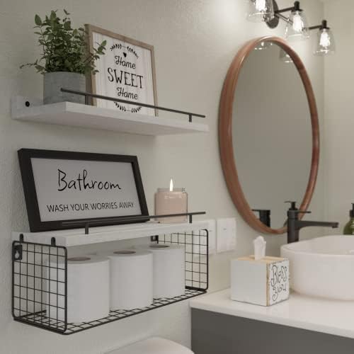 WOPITUES Floating Shelves for Bathroom Decor Art, Modern White