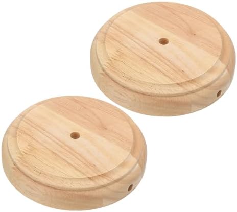 PATIKIL 5.5" x 1.3" Wooden Lamp Base, 2pcs Round Solid Wooden Base Wood Desk Lamp Display Stand Replacement for Bedroom Bedside Table Lamps DIY