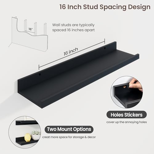 Axeman Picture Ledge Shelf, 24 Inch Black Floating Shelves Set of 3