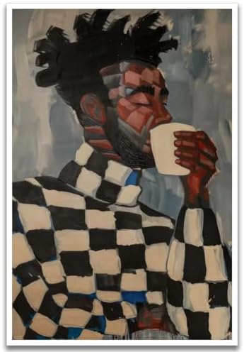 Abstract Black Man Wall Art African American Wall Decor, 16"x24" Unframed | Geometric People Painting Poster, Contemporary Artwork, Afro Men Modern Canvas Prints, Black Man Coffee Lover Print