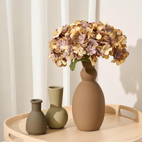Ceramic Vase Set of 3, Nordic Minimalist Multicolor Vases Home Decor, Rustic Farmhouse Decor Pottery Vases for Bouquet Pampas Grass Dried Fresh Flowers, Living Room, Entryway Mantel, Bedroom, Kitchen
