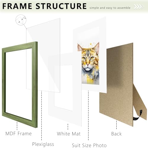 Picrit 8.5x11 Picture Frame Set of 12, Gallery Wall Frames, Green Wood