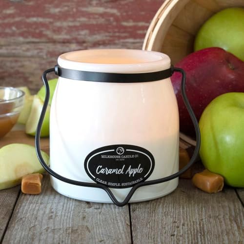 Milkhouse Caramel Apple Soy Candle, 16 oz Butter Jar, 65+ Hr Burn