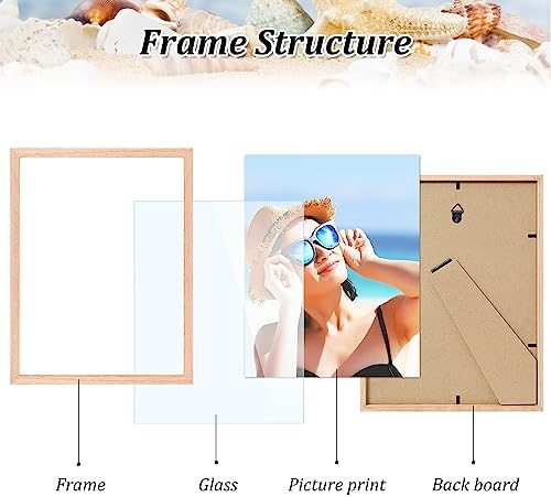 8x10 OAK Solid Wood Picture Frames Set of 4, Natural Wood Color Photo Frames with High Definition Real Glass for Wall Mounting or Tabletop in Living Room, Bedroom, Gallery