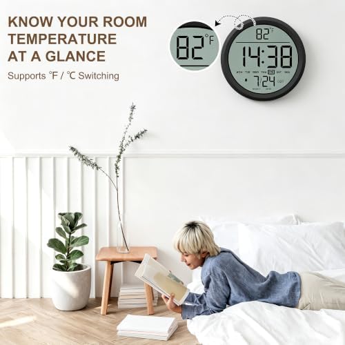 8" Round Digital Wall Clock Battery-Operated, Large Display Clock