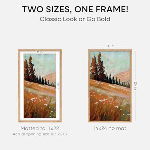 Homeforia 14x24 Natural Oak Picture Frame, High-End Wood, 11x22 Mat, Glass