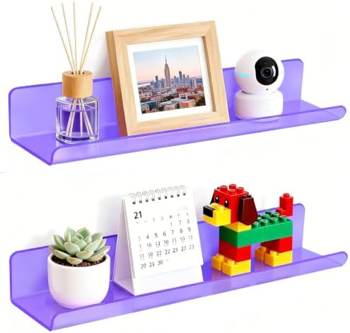ROYALITA 2-Pack Acrylic Shelves Wall Mounted, 17 Inch Display Shelves