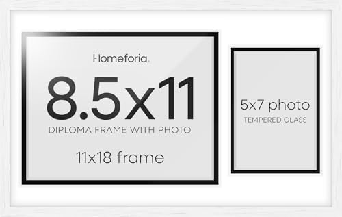 Homeforia 11x18 Black Oak Diploma Frame, High-End Wood, 8.5x11 & 5x7 Mat