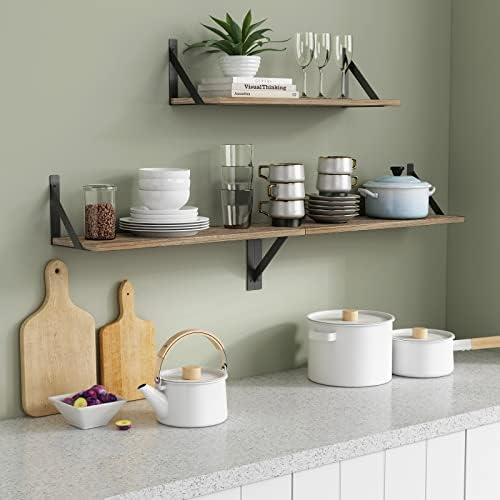 Forbena Wood Floating Shelves for Wall 24 inches Long, Large Bathroom Hanging Shelves Set of 3, Wall Mounted Storage Shelf for Bathroom Bedroom Living Room Kitchen Closet (Natural Wood)