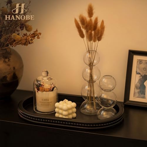 Hanobe Black Decorative Trays for Living Room Coffee Table, Beaded Edge