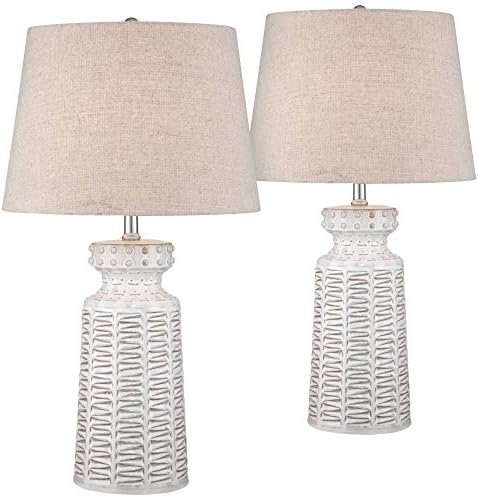 Helene 26" Tall Table Lamp Set of 2 White Glaze Ceramic Country