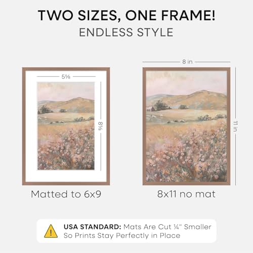 Homeforia 8x11 Mocha Picture Frame, High-End Metal, 6x9 Mat, Glass