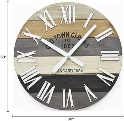 30" Wooden Multi-Color Maritime Coastal Beach Large Roman Wall Clock (Grey, 30 inch)
