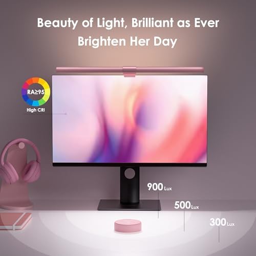 Quntis Pink Monitor Light Bar with Backlight, Desk Light Bar with Remote