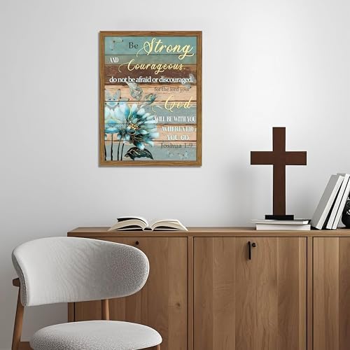Bible Verse Canvas Wall Art Joshua Scripture Pictures Wood Framed 12x16 In | Christian Wall Decor, Rustic Lotus Flower Canvas Prints, Inspirational Religious Gifts for Home or Office