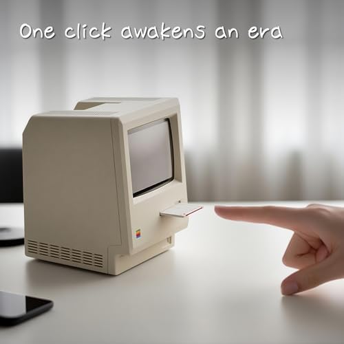 Maclock Retro Pixel Alarm Clock, 1984 Computer-Inspired USB Desk Clock with Pixel Display, Multiple Alarms, Adjustable Brightness, Calendar, Temperature
